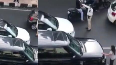 话晴空|妻子路遇丈夫豪车载“小三”，遭当街逼停！随后用高跟鞋猛砸车窗