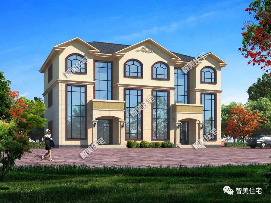 |2栋大尺寸设计的双拼别墅,新中式和现代风格,全村数它最气派!