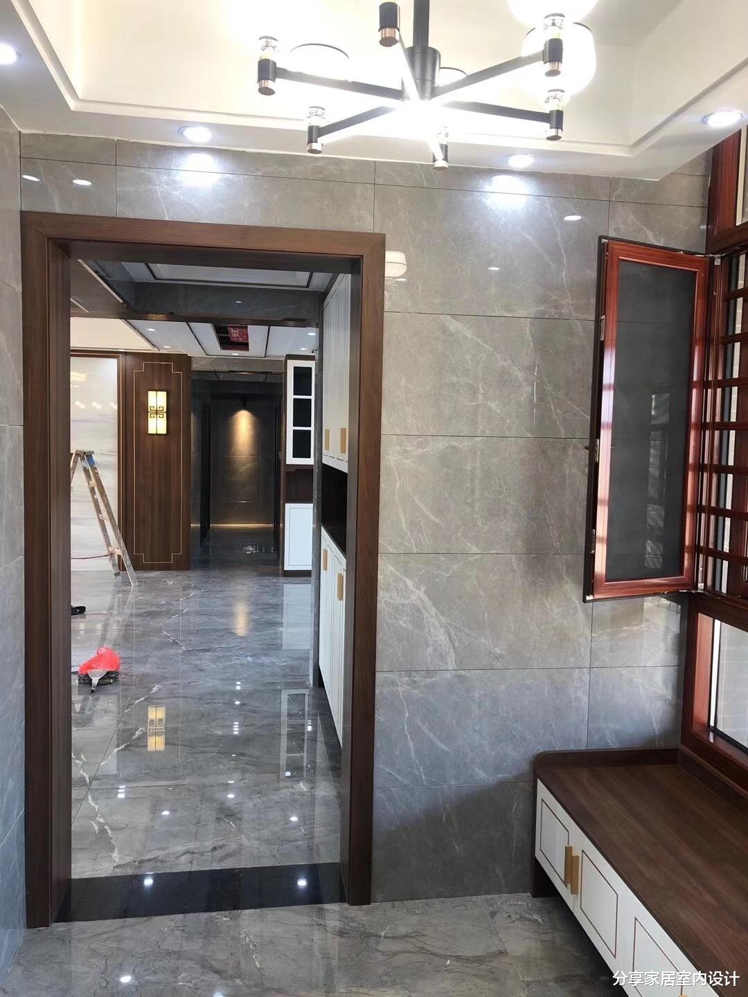 |新房终于完工啦,艺术瓷砖电视墙非常漂亮,木工打的柜子很满意!