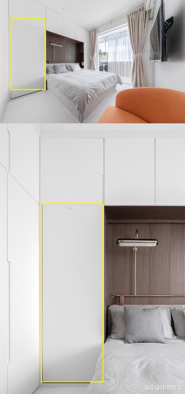 「婴儿床」回去我也这么打主卧衣柜，围着床头，打开柜门藏单人床，给孩子睡