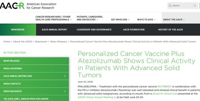 乳腺癌|新型实体瘤癌症疫苗RO7198457横空出世!联合PD-L1效果倍增