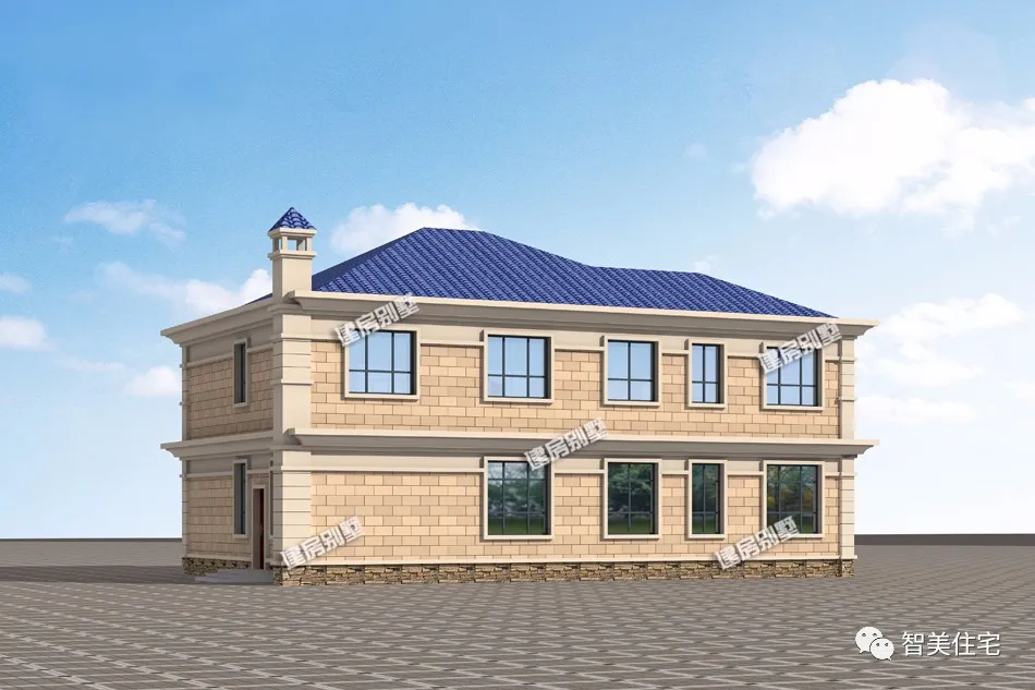 |带车库和露台设计的两层别墅，砖混结构，主体造价26万