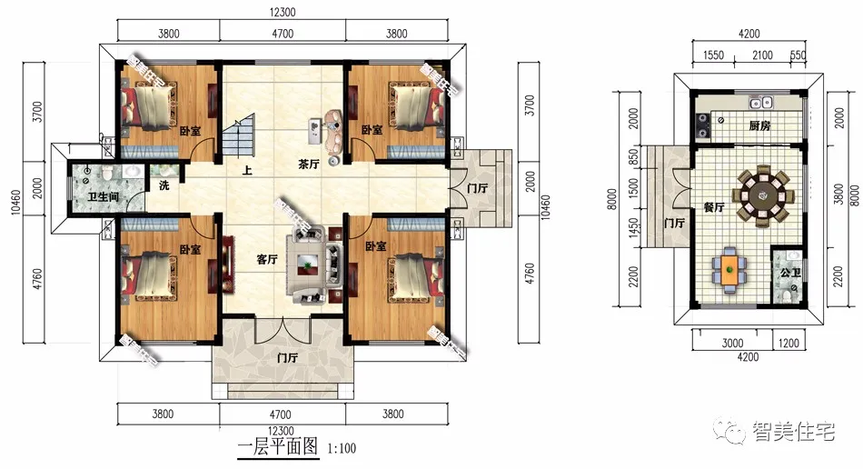 ▲带附房设计的两栋别墅，宅基地大就是好，建房跟着想法走