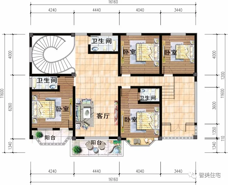 |回老家盖一栋别墅，这两户型真不错，有车库、旋转楼梯和堂屋