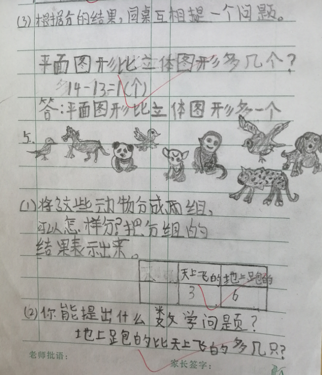 「数学」一年级小学生数学作业，老师高呼：这样的家长再来一打