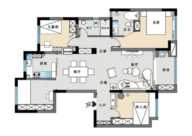 |140平米的四居室设计新颖独特，功能间齐全