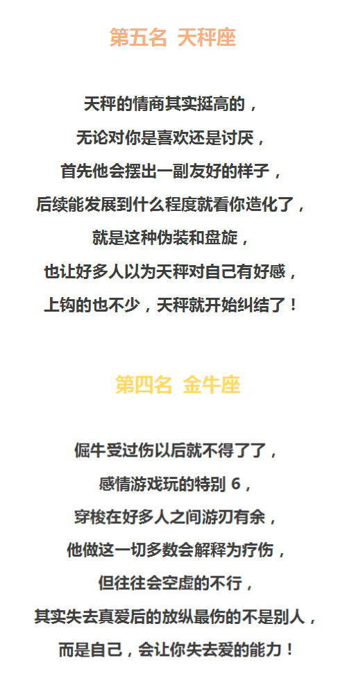 星座爱情观@12星座感情骗子排行榜。心疼白羊，只服巨蟹