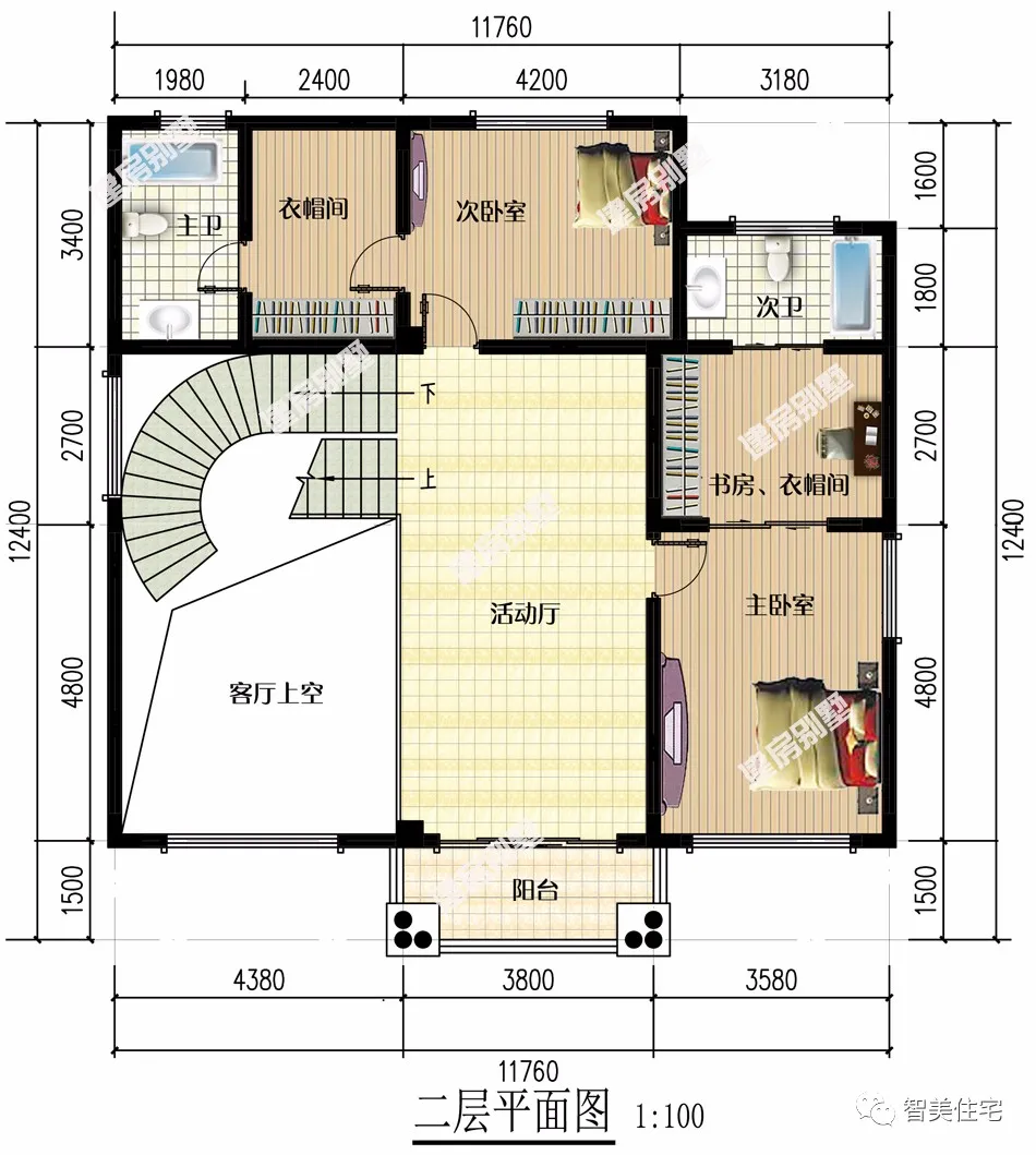 |两种不同风格的农村别墅，挑空客厅配旋转楼梯，同等气派