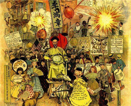 李鸿章▲李鸿章出使美国的老照片,黄马褂、红顶戴,惊艳纽约时尚圈