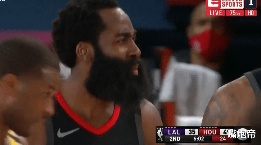 湖人队|詹皇急的站起来，湖人溃败15分遭哈登狂锤，MVP连拿10分轰23+5+2