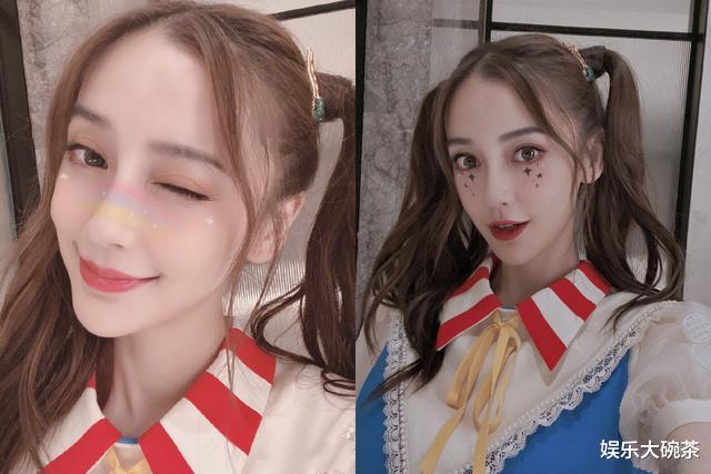 Angelababy|杨颖身穿蓝色不规则裙搭配双马尾造型变身元气少女，灵动又可爱