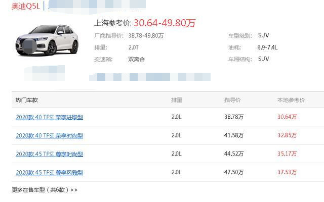 奥迪Q5|奥迪Q5L“价格触底”，起售30.64万，四驱+独悬，宝马X3买早了