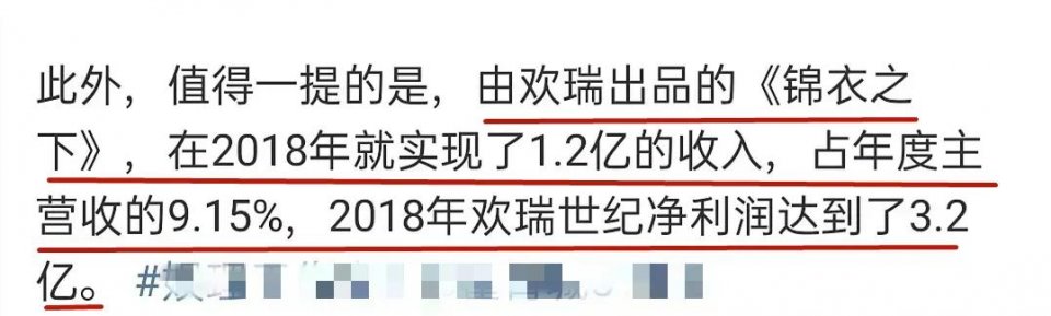 杨紫@杨紫为欢瑞净赚千万稳坐一姐，《锦衣之下》后来居上创1.2亿收入
