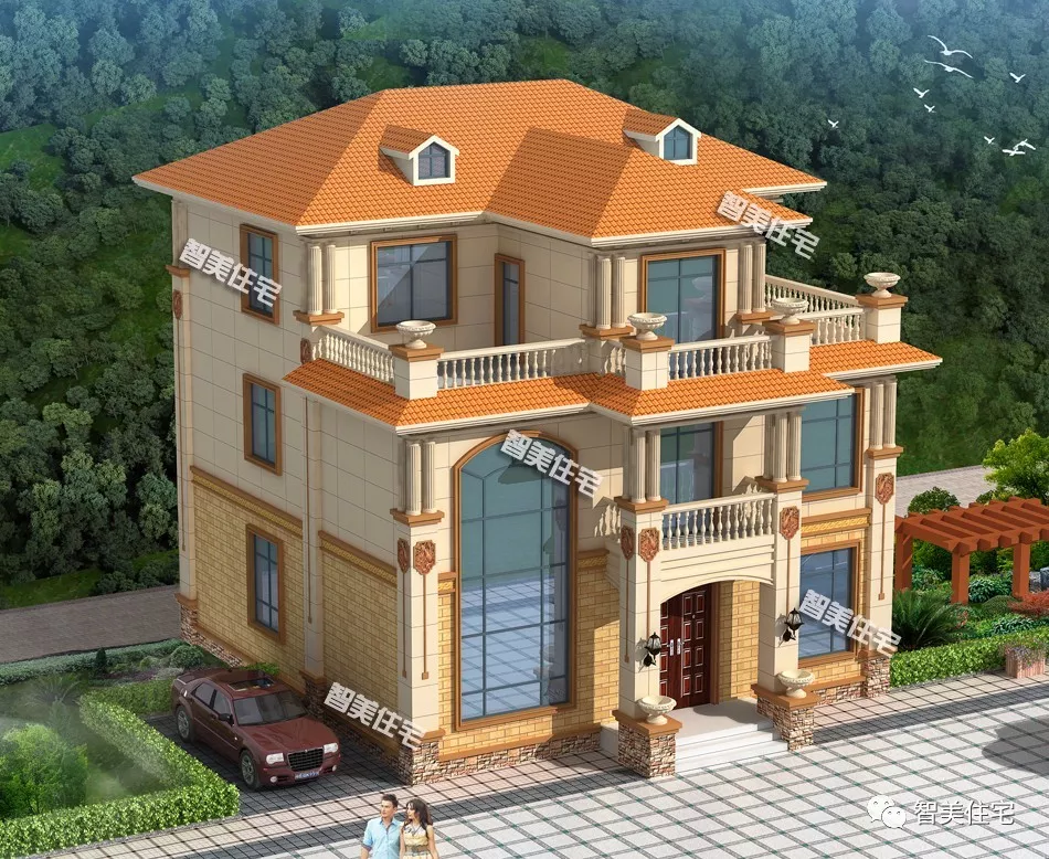 客厅挑空设计，配旋转楼梯的欧式豪宅，老家房子这样建很风光