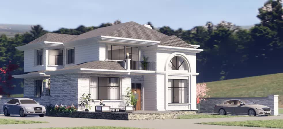 设计师|2020年最时尚的二层农村别墅，挑空客厅+落地窗，造价仅需40万