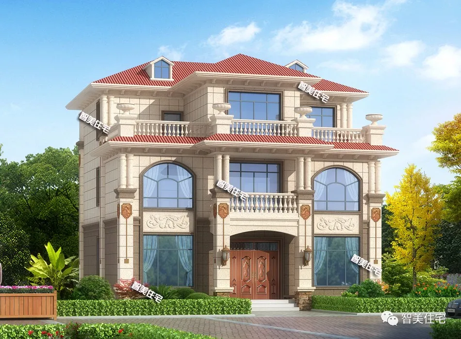 |带堂屋和双露台设计的欧式别墅，造型很大气，简直是人见人爱