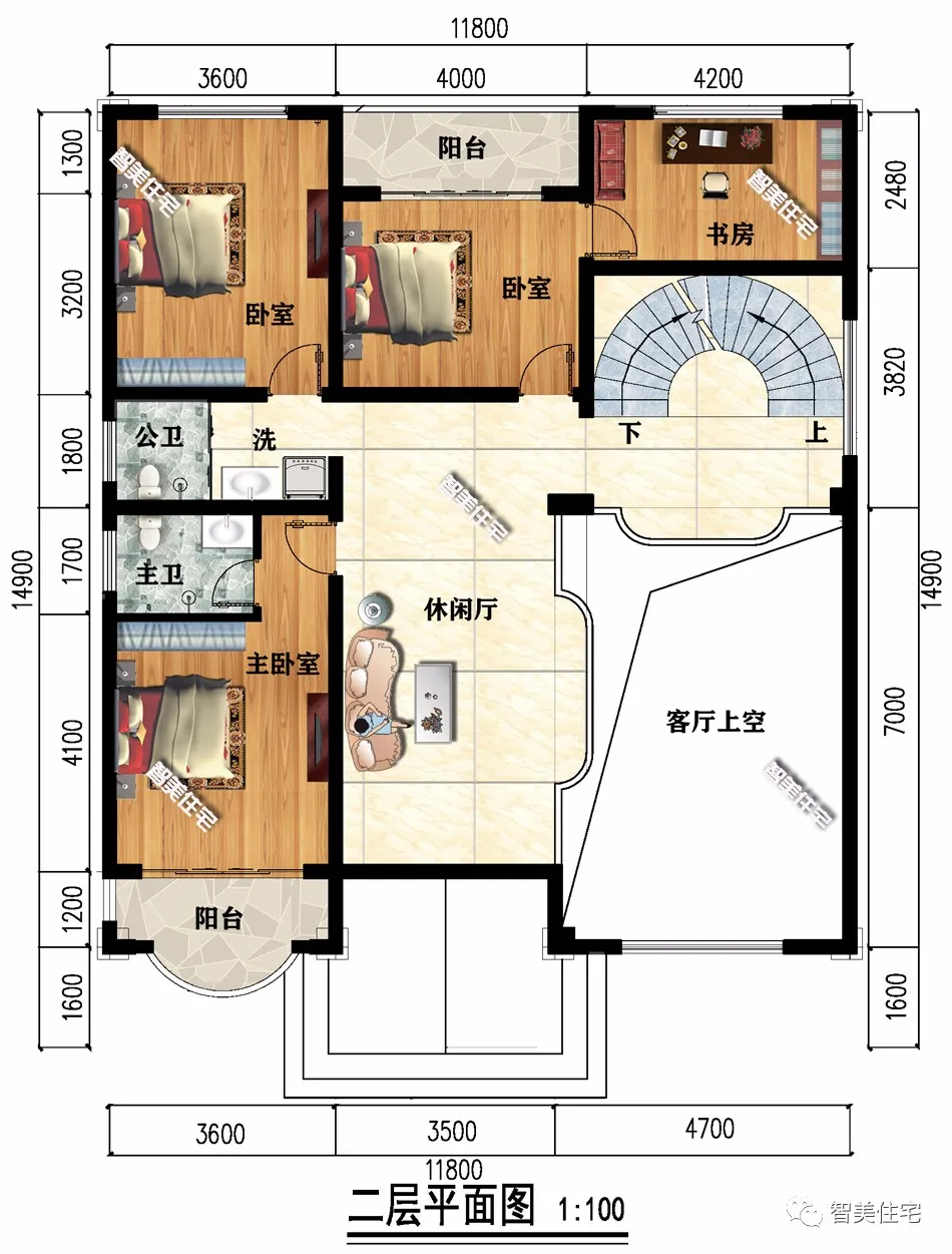 ：6栋室内带堂屋的农村别墅，客厅挑空设计，简欧风格很抢眼