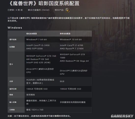 微软|《魔兽世界9.0》推荐配置公布：GTX1080+100GB固态