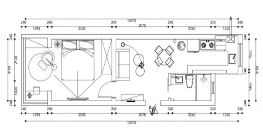 |42㎡长条形单身公寓，还有一个休闲区，装出了大户型的既视感！
