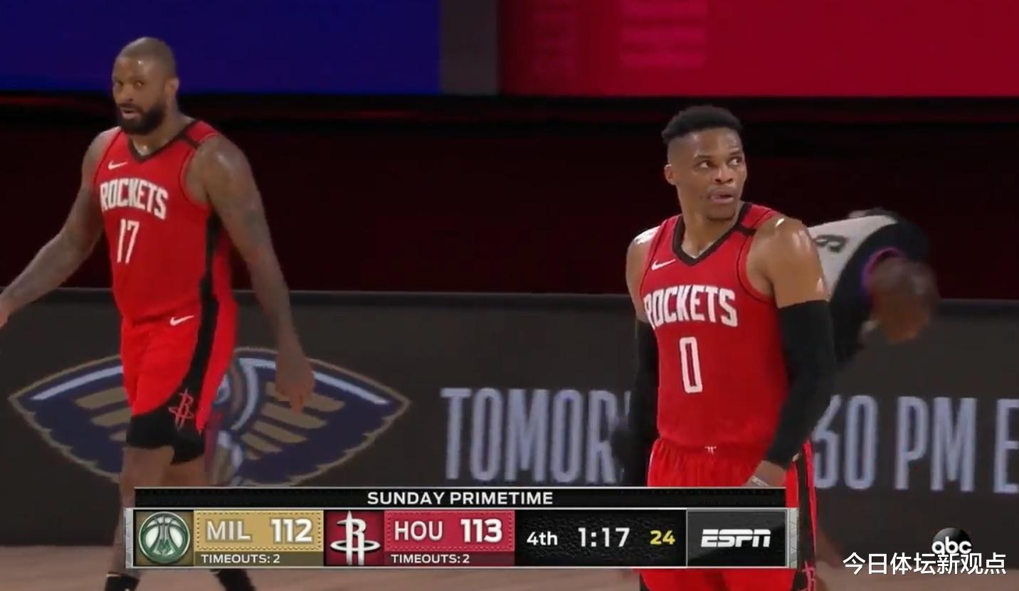 威斯布鲁克|决胜时刻落后1分！哈登运球威少飞奔，5秒后火箭替补席沸腾了