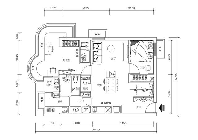 旧房改造@65平米装修改造，优化格局，合理采光，实现100平新居即视感