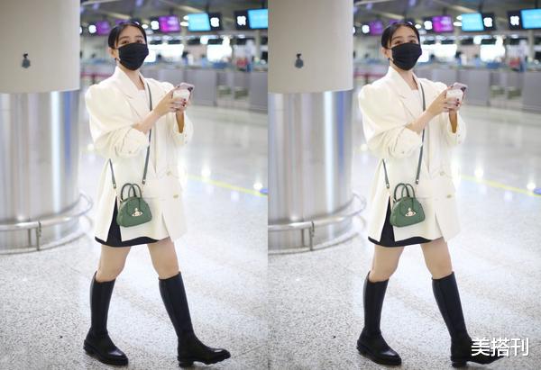 阚清子|阚清子被经纪人逼着减肥后现身，穿白西装高筒靴，腿确实要减减了