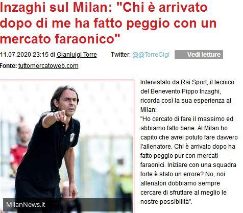 AC米兰|47岁因扎吉：我执教AC米兰时竭尽全力，继任者不如我！