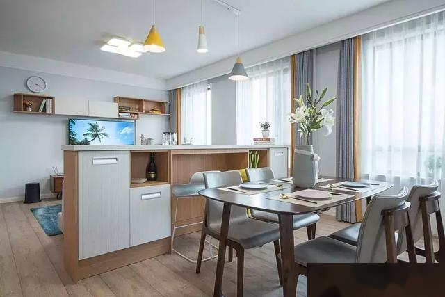 125㎡北欧三居室，客餐厅+长吧台做隔断，见过的人都称好看