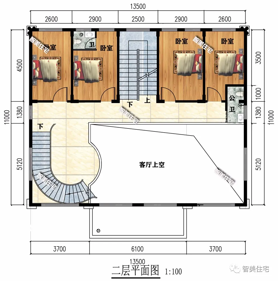 |13.5×11米双拼别墅，客厅挑空设计，主体造价40万左右
