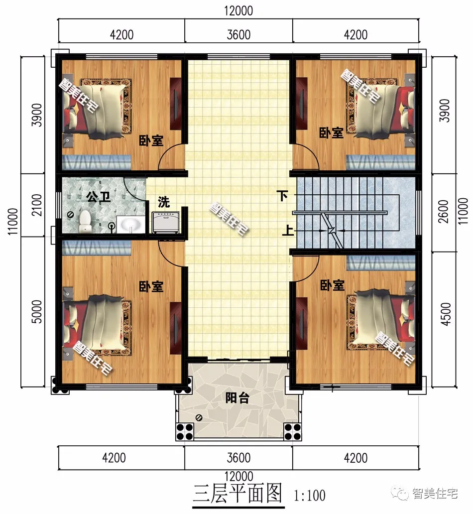「」气派有个性的四层农村别墅，第一栋平屋面设计，主体造价40万