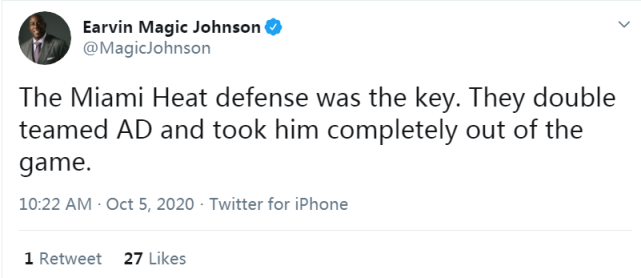 |正负值-26全队最差！浓眉一战丢掉FMVP？魔术师：热火防守是关键