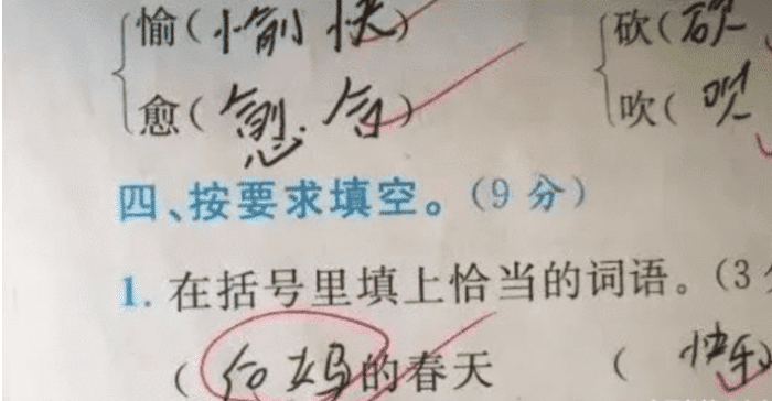 中小学：小学生试卷“神填空”， 老师扣了6分，爸爸追了5条街！