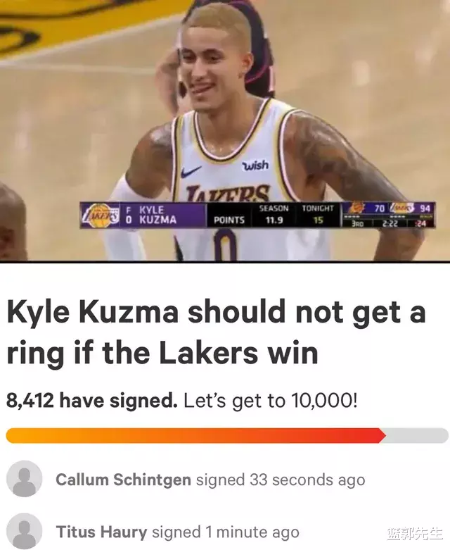 库兹马|美国球迷请愿，若湖人夺冠不给库兹马戒指！库兹马的回应超霸气