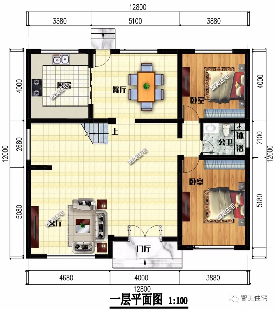 「」面宽12米左右，简单易施工的两层别墅，第一栋带露台造价21万