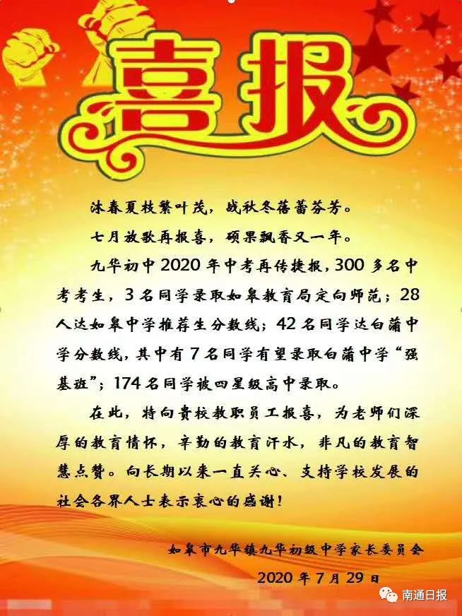 仝卓|最新！南通这些学校中考成绩公布！