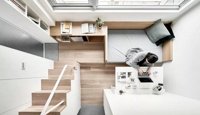 「」17.6㎡公寓，打造楼梯后有种豪宅既视感，一个人也能住的精致