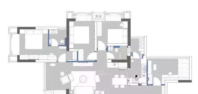 『』简装128㎡三居，蓝白色调碰撞文化砖的粗犷，营造清新北欧气质！