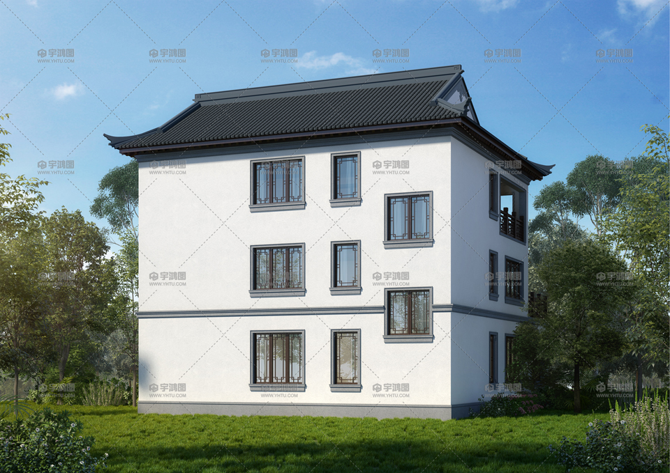 「」带庭院的中式别墅，占地一百多平，大家都可以建！