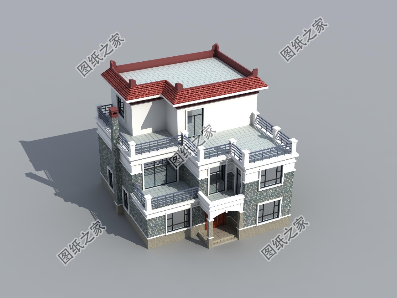 |南方三层平顶楼房图，现代流行款式，一座房子住三代