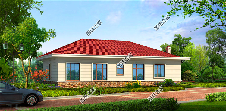 |农村一层自建房效果图，另附4室一厅详细图，建房一定要看