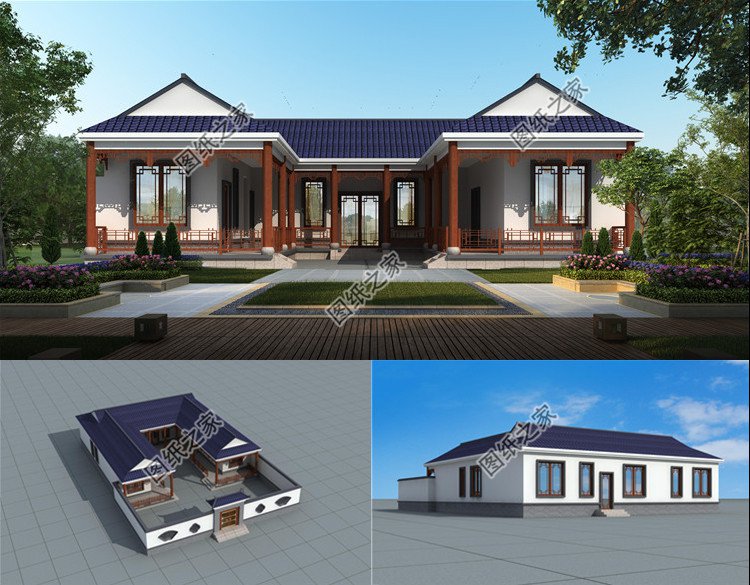 |新中式风格建筑外观效果图，传统与现代的融合，体会中式建筑的美