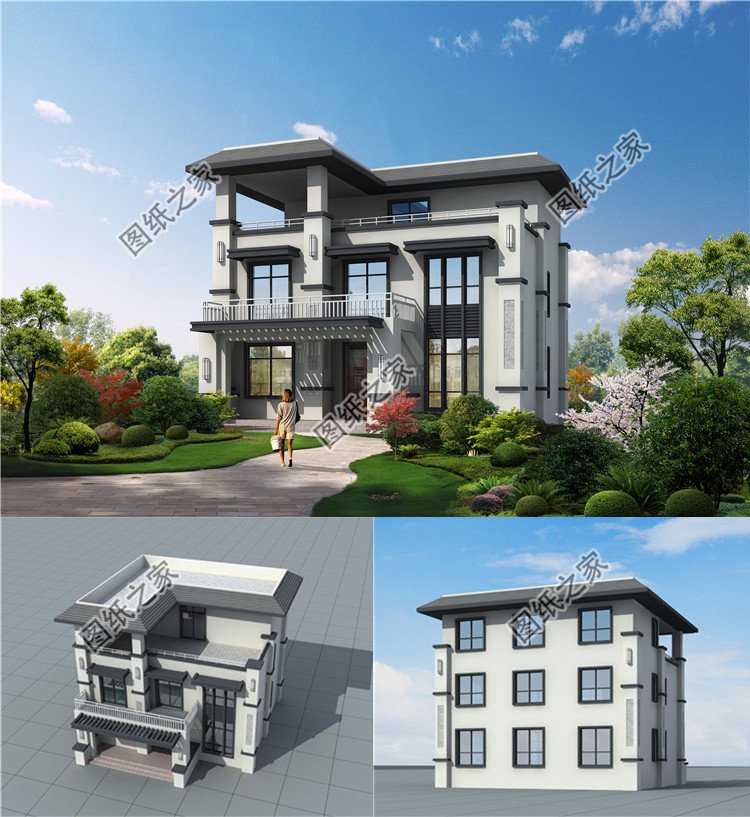 |南方三层平顶楼房图，现代流行款式，一座房子住三代