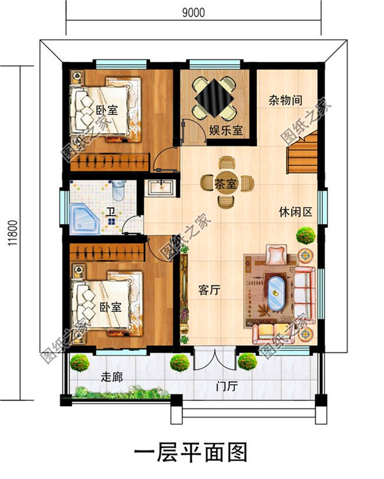 衣帽间|开间9米农村三层别墅图，宅基地再小也能建出来气派的房子