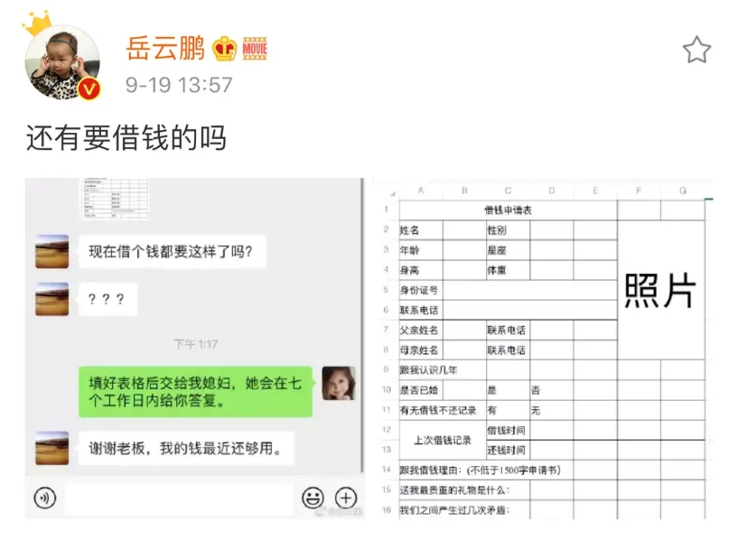 岳云鹏|岳云鹏婉拒助理借钱，晒出借钱申请表，七个工作日给答复