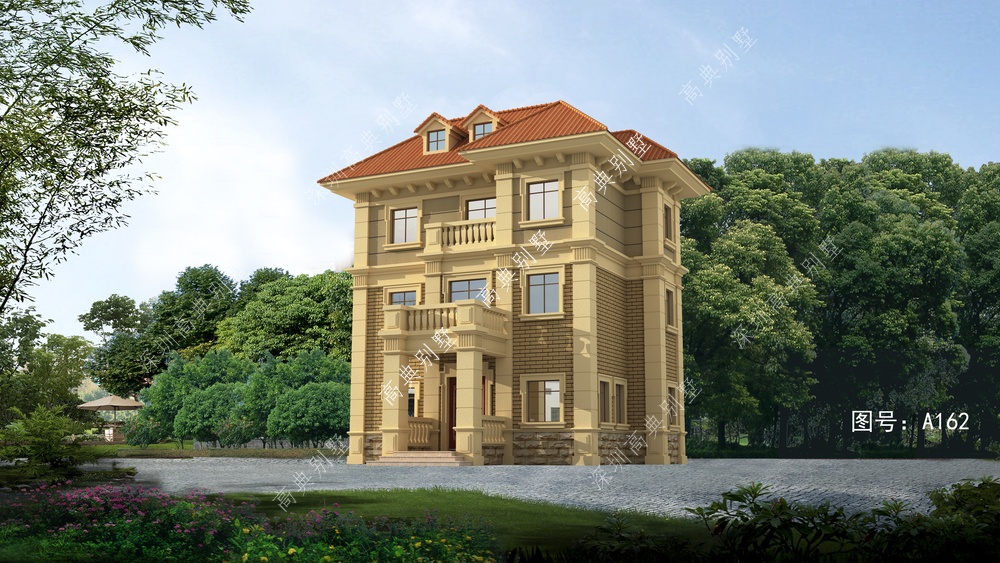 大气美观的欧式别墅，造型简单，施工方便，是农村朋友喜欢的风格