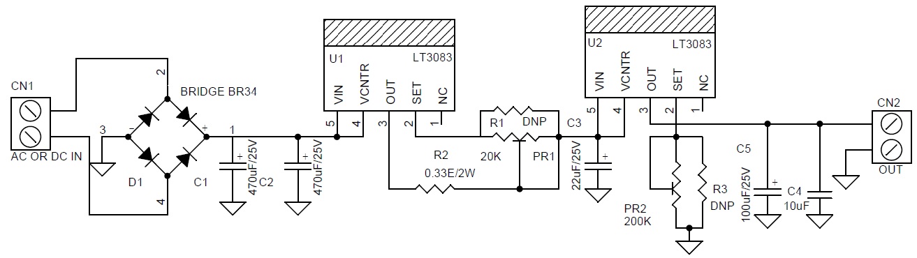 单反|带电流控制的0至10 V可调电源板电路LT3083