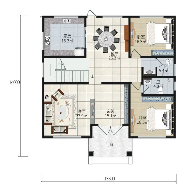 六室四厅带柴火屋,两层农村别墅设计,经典实用