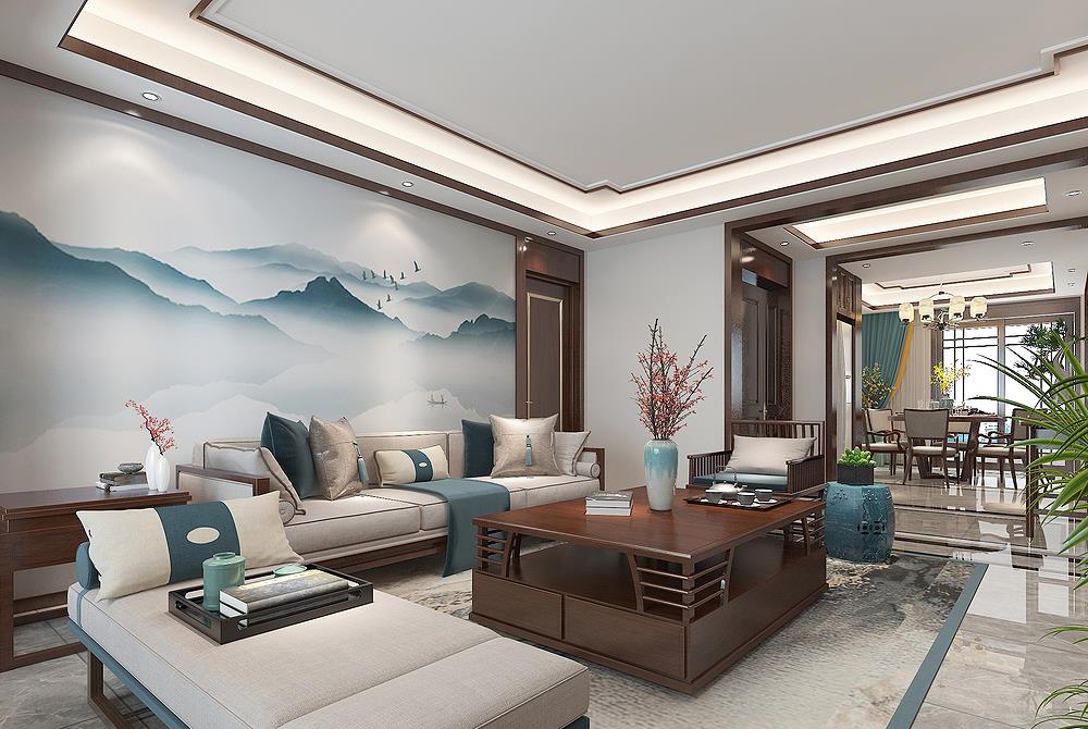 山水画|他家的中式风太好看了，入户玄关的圆形造型，很有中式意韵和品味