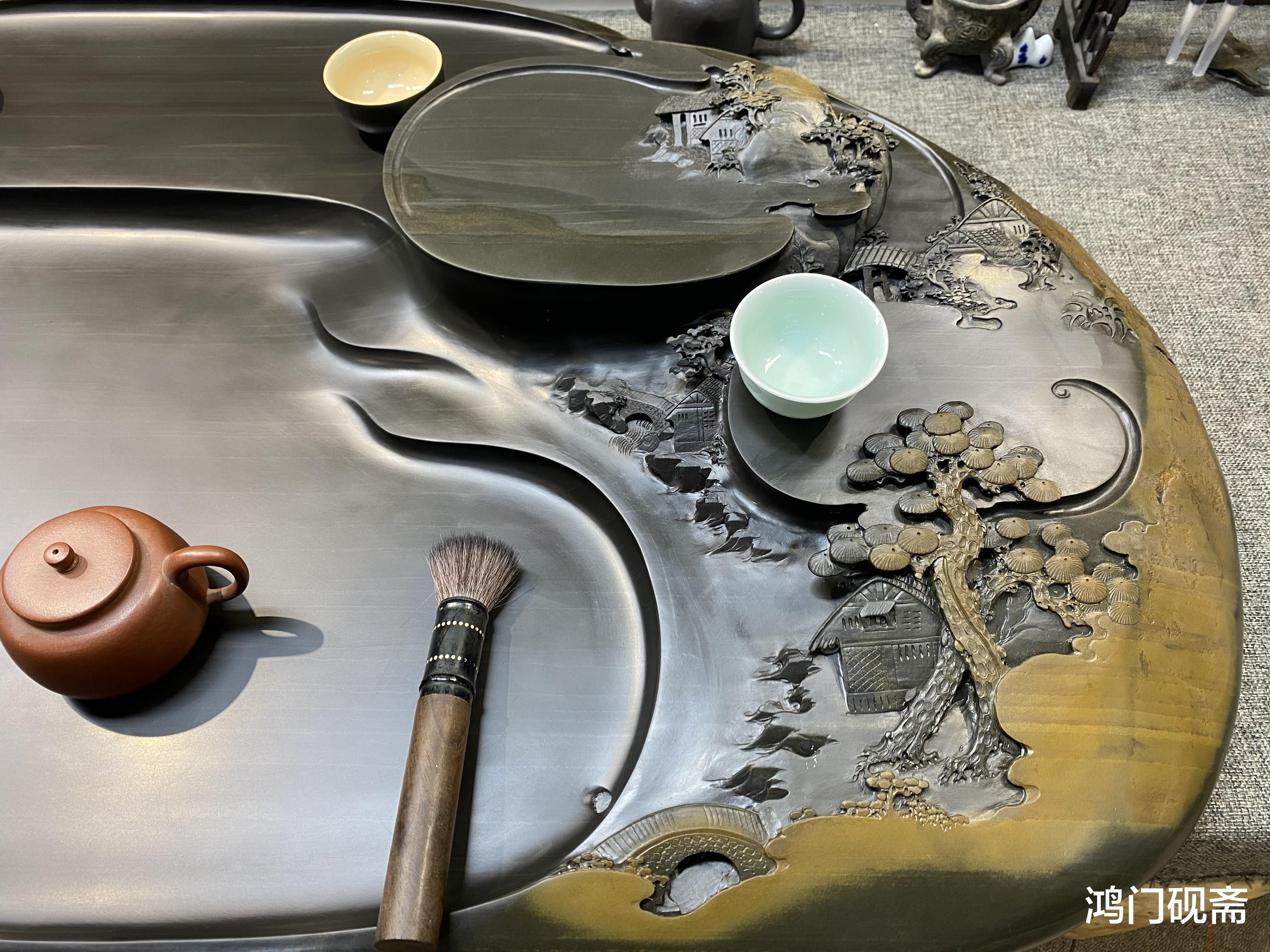 雕刻|这才叫“稀有”，我请了3个师傅把美石雕刻成茶盘，美得像一幅画
