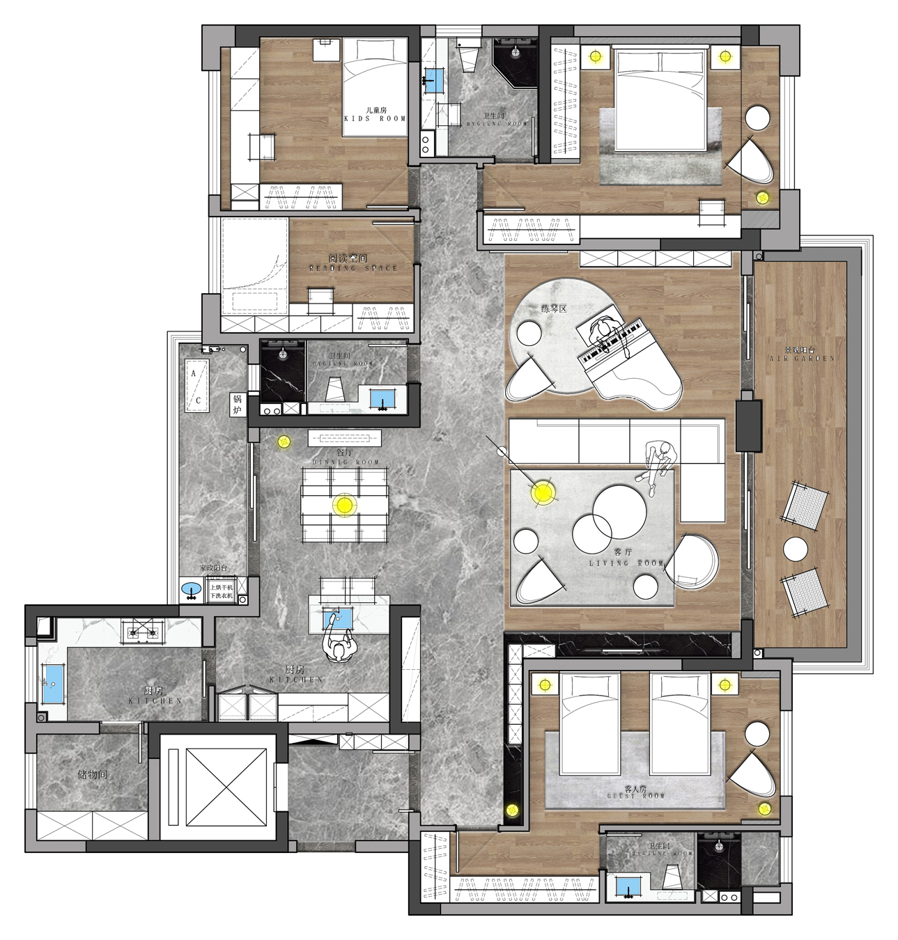 208㎡现代台式，花百万打造的简约四居，晒晒现场照
